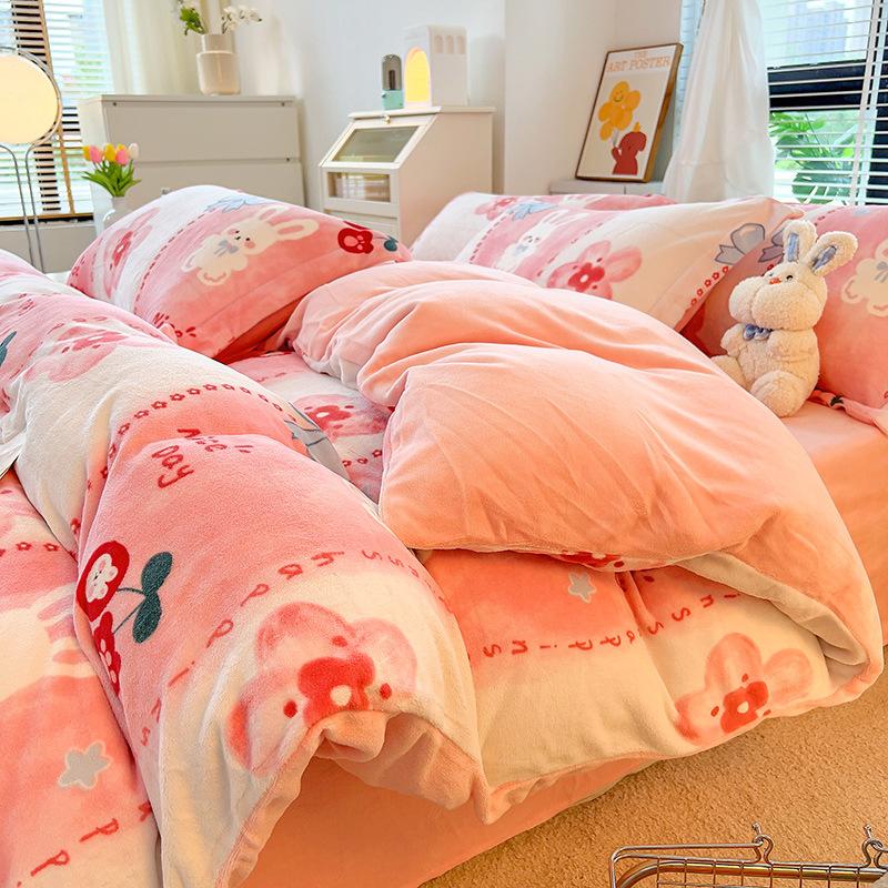 Зимнее молочное бархатное 4 предмета, скандинавское бархатное коралловое бархатное пододеяльник, фланелевая простыня, пододеяльник