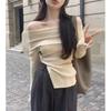 Elegant yelkadan tushadigan pulover ayollar modasi bir xil rangli oddiy uzun qisma toplar ichki kundalik qulay qomatga mos asosiy uzun qisma taglik ko'ylak