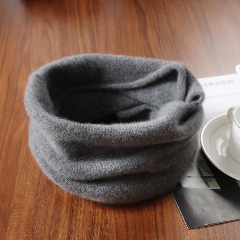 100%Wool Soft Warm Ring Scarf Women Winter Luxury Cashmere Neckerchief Headband Multi-functional Face Towel Hairband Fake Collar