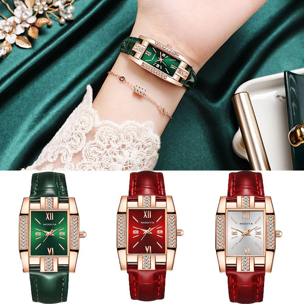 With Diamond Luxury Women Square Wristwatch Ladies Quartz Watch Leather Strap Bracelet Wrist