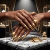 Gold Long Almond Fake Nails Finished Mirror Surface False Nails Detachable Press on Nails  Nail Art