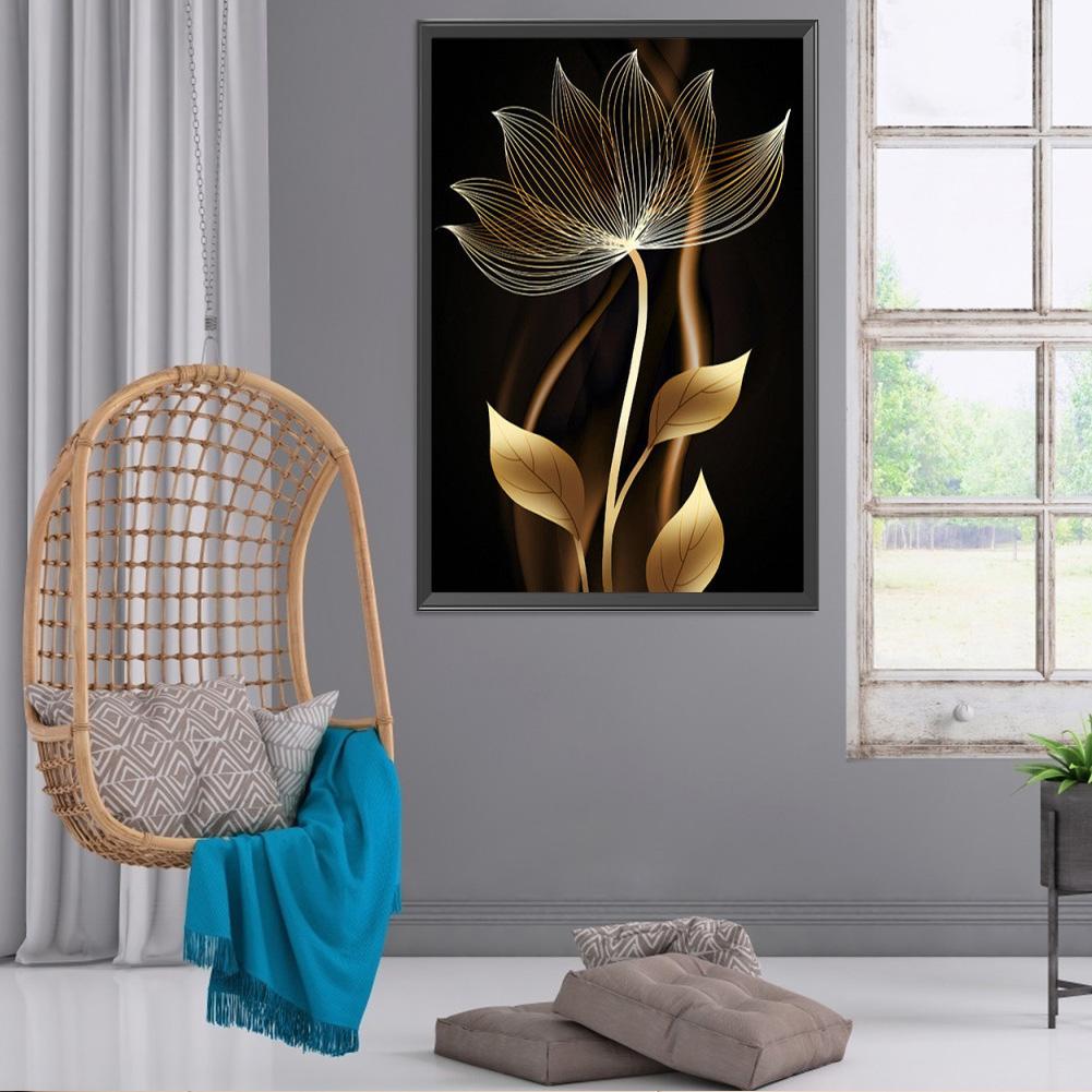 5D DIY Наборы алмазной живописи Черное золото Цветы Листья Полная круглая дрель Настенный декор Художественные ремесла Мозаика со стразами Картина Главная Декабрь