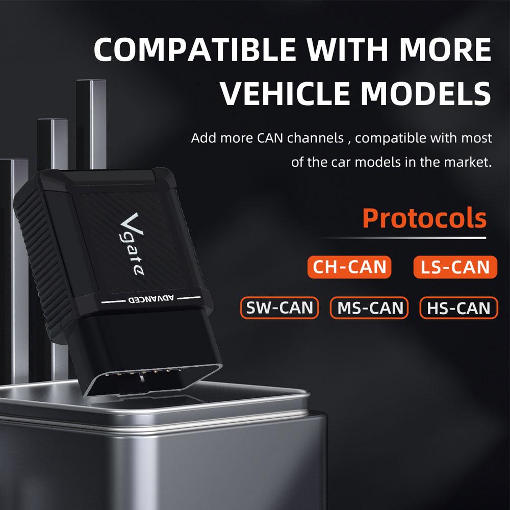 2025 Новый Vgate vLinker MS BT Автомобильный OBD2 Сканер для 12В/24В ELM327 V2.3 Диагностический инструмент для всех систем CH LS HS SW MS CAN