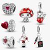 Медные грибы, клубничный медведь, сердце любви, красные шармы-бусины, подходят для оригинальных браслетов, браслетов, ювелирных изделий, подарок для женщин