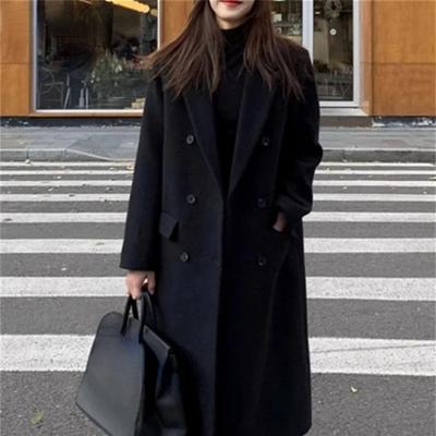 Covotee шерстяное пальто женское осень зима 2023 новая корейская куртка с отложным воротником свободные двубортные утепленные пальто с длинными рукавами