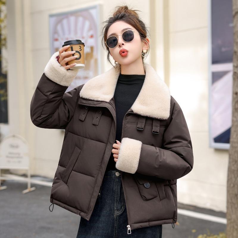 Padded Jacket Lapel Lamb Wool Down Padded Jacket Women's Winter Padded Jacket Super Good-looking Lambskin Splicing Jacket