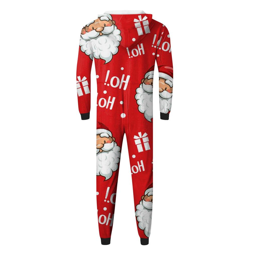 Christmas Print Family Matching Hooded Long Sleeved Zippered Jumpsuit Set