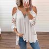 Блузка женская с открытыми плечами кружевная летняя с вырезами рубашка с рукавом до локтя на молнии повседневная элегантная с V-образным вырезом свободная футболка