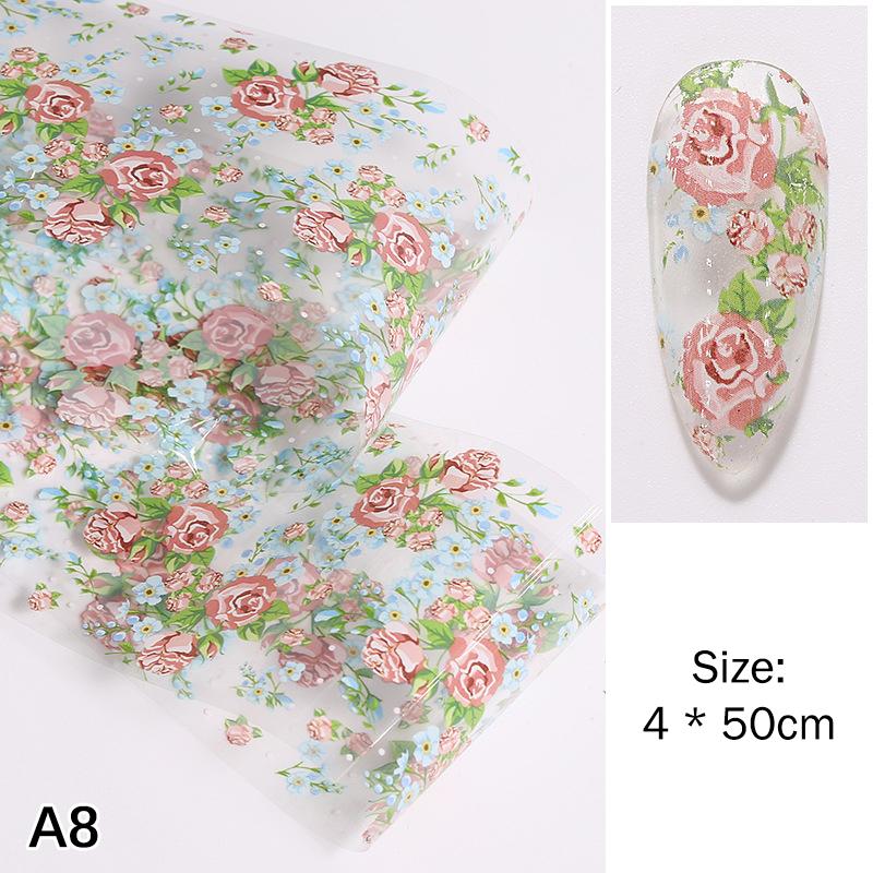 1Pcs 100cm Flower Rose Nail Transfer Foils Sticker Paper Floral Nail Wraps Tulip Nail Art Stickers Decals Nail Art Decorations