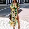 Summer women's new sexy high-waisted fashion printed split-ended dress women