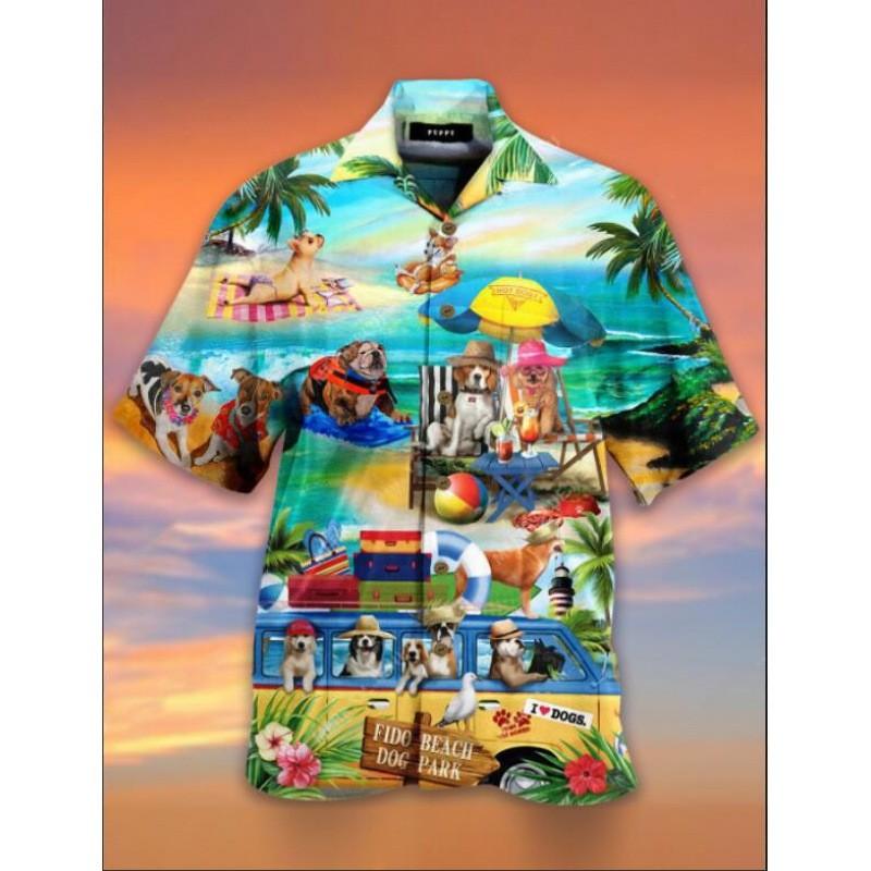 Mens Short Sleeve Shirt 3D Digital Print Casual Open Front Loose Fit Top Young Adults