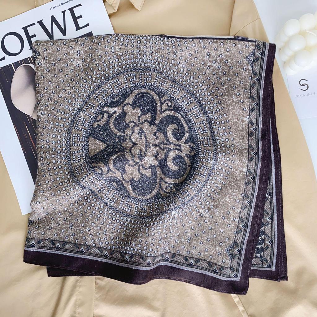 Korean Style Silk Square Scarf with Butterfly & Flower Print - Women's Fashion Accessory, Neck Tie, or Hair Scarf - Ideal Mother's Day Gift