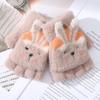 New Cartoon Cute Little Girl Winter Warm Gloves for Outdoor Cycling To Prevent Cold Baby Writing Half Finger Flip Up Cover
