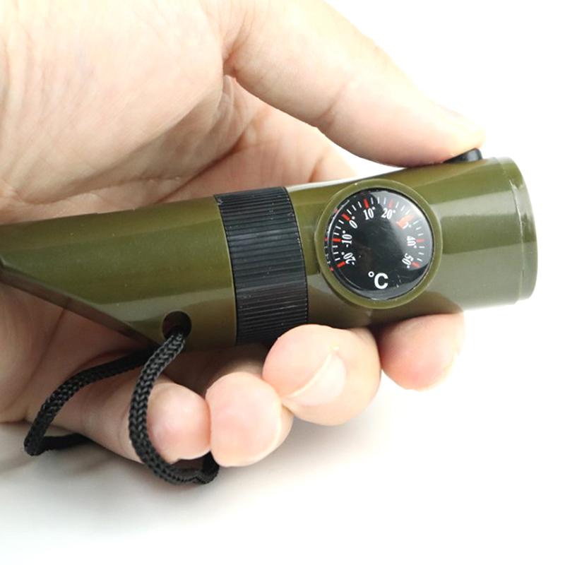 Multifunctional Whistle 7 In 1 Survival Bushcraft Trekking Compass Mirror