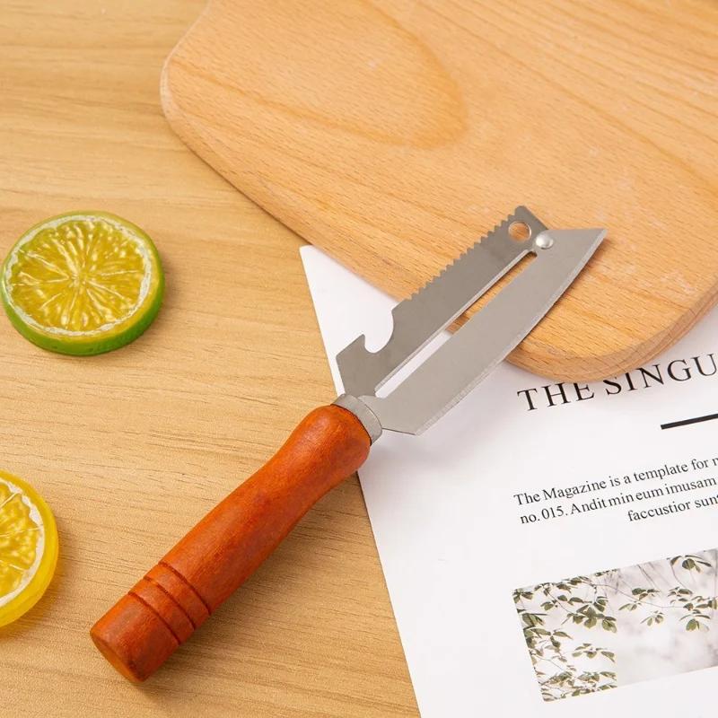 Четырехфункциональный овощечистка из нержавеющей стали, многофункциональный нож для фруктов, овощечистка, скребок для чистки рыбьей чешуи, открывалка для бутылок, кухонный гаджет 4 в 1