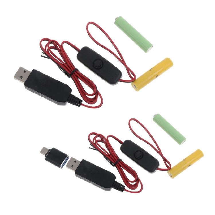 Кабель-переходник Type C/USB на 3V LR03/AM4/LR03 Заглушка-батарейка с переключателями