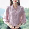 Satin T-shirt Women's Spring New Cropped Sleeve Top French Wood Ear V-neck Shirt Mom's Meat Shirt