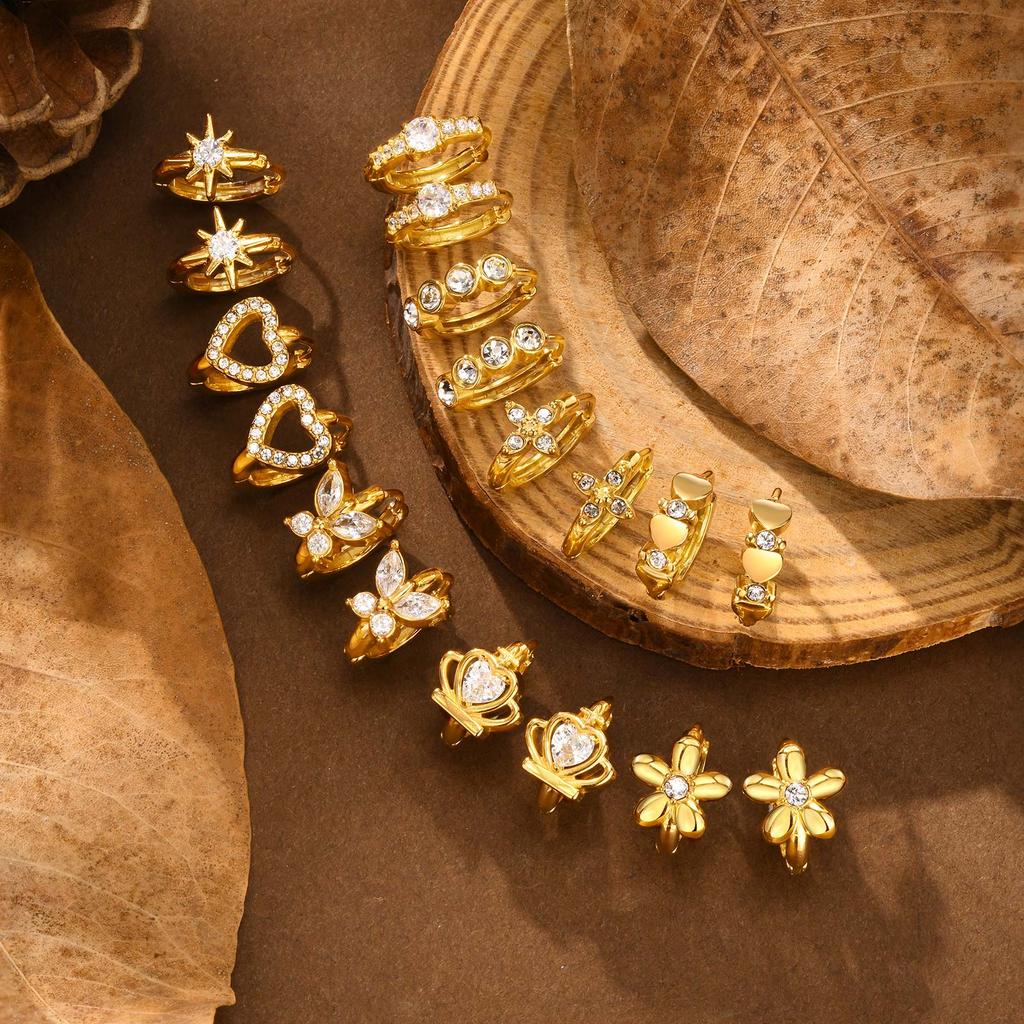 Серьги-кольца из нержавеющей стали золотистого цвета для женщин, серьги в форме сердца с белыми цирконами, модные ювелирные изделия