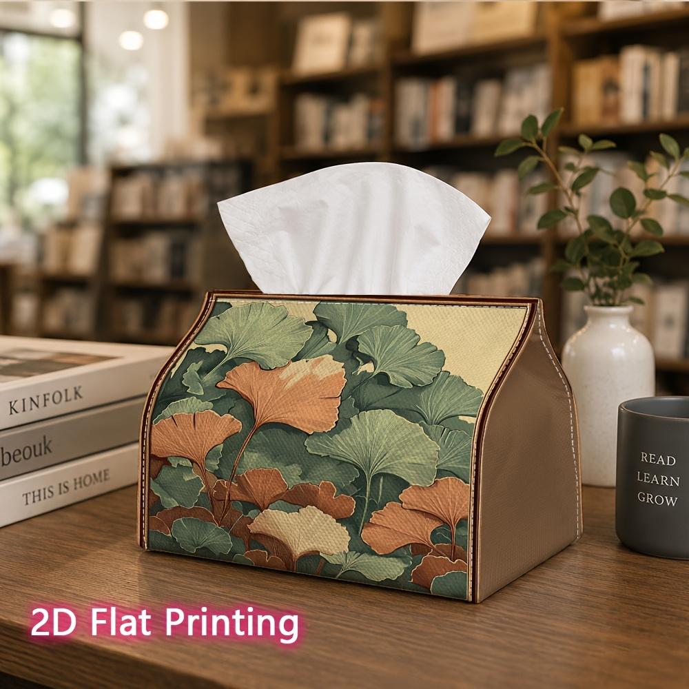 1pc, 2d Flat Printing, Tissue Box Ginkgo Leaf Pattern Printed Tissue Box, Suitable for Napkin Storage in Cars, Kitchens, and Restaurants, Home Decorat