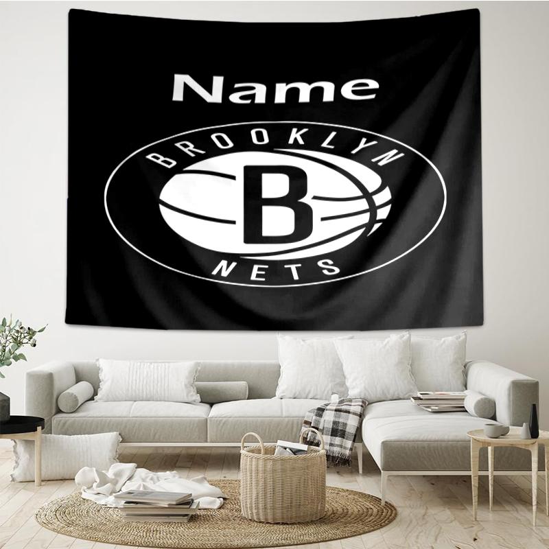 Custom Name Brooklyn Nets Print Tapestry, Backdrop, Easy Setup, Ideal for Bedroom, Office & Living Room, with Aesthetic Wall Hanging Decor.