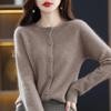 Spring and Autumn Cashmere Sweater Women's O-neck Cardigan Loose Long-sleeved Sweater Top