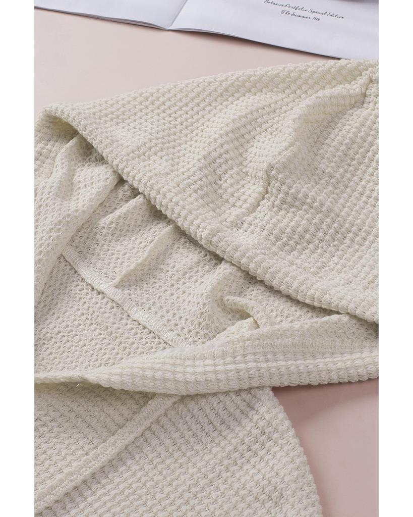 Azura Exchange Вафельный трикотажный топ с капюшоном и оборками на пуговицах