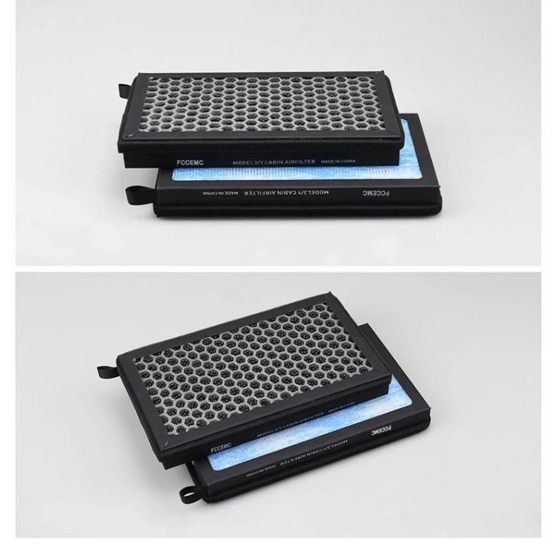 2pcs For Tesla Model 3 Model Y HEPA N95 Carbon Activated PM2.5 Cleaner Air Filter Conditioner Replacement Kit Car Accessories