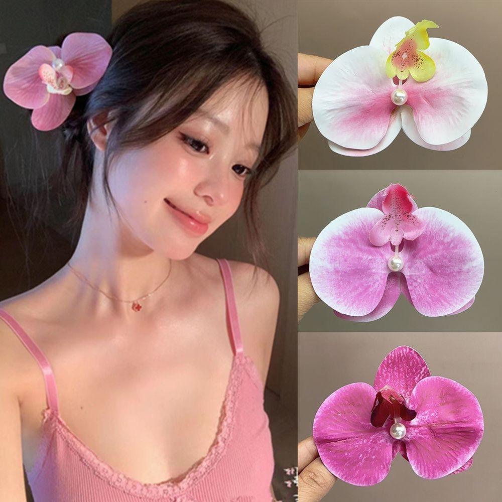 Заколка для волос с гавайским цветком фаленопсиса для женщин и девочек, заколка для волос с челкой в виде цветка орхидеи, аксессуары для волос BB