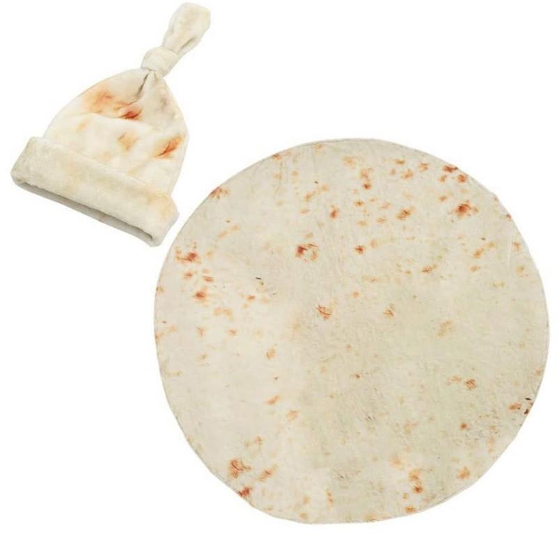 Flannel Baby Swaddle Blanket Round Taco Tortilla Wrap With Hat Photo Prop