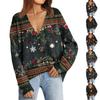 Women's Fashion Long Sleeve Print V-Neck Button Loose Cardigan Top