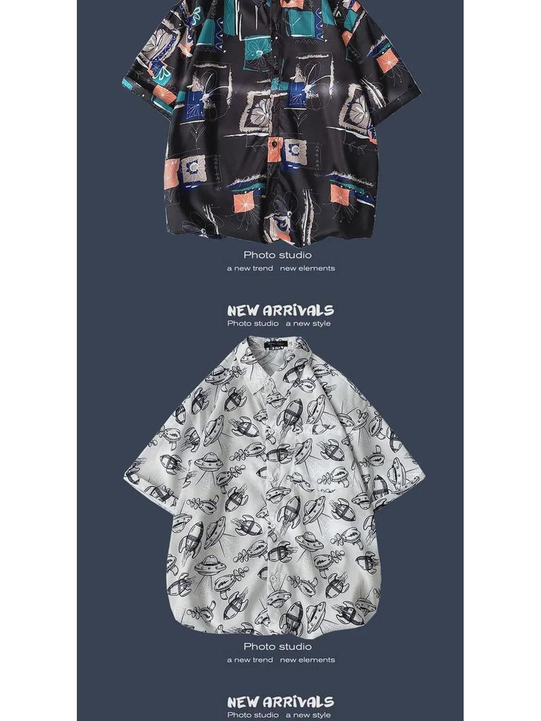 Летняя корейская ретро-цветочная свободная рубашка для пары - модный мужской топ с коротким рукавом