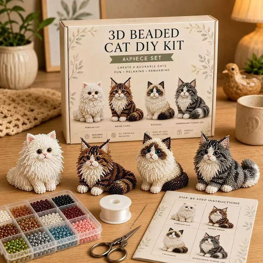 Tiny 3D Bead Pet Keychain Making Kit Handmade Animal Crafting Set Beadwork Art Craft Set for Kids