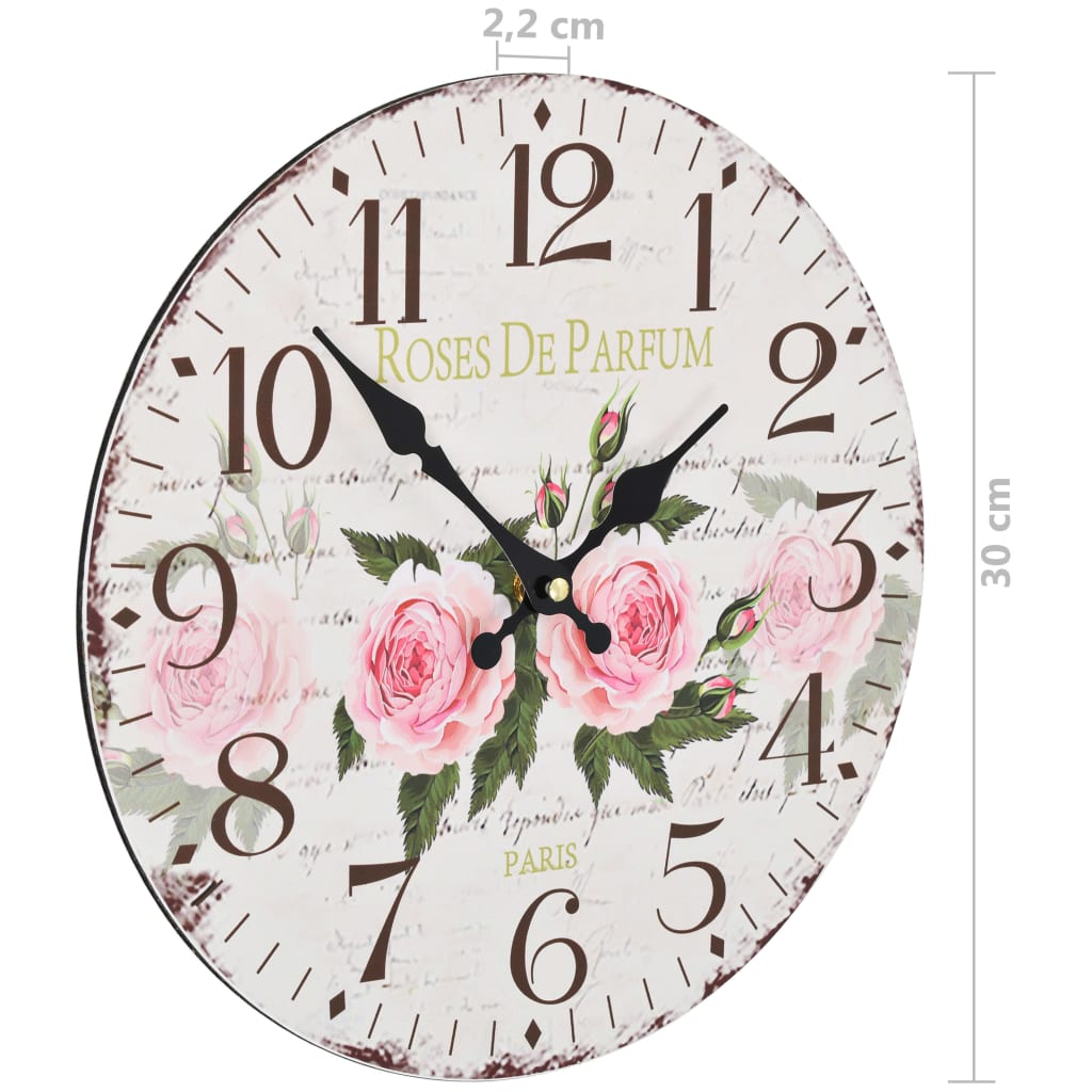 Vintage Wall Clock with Floral Design 30 cm