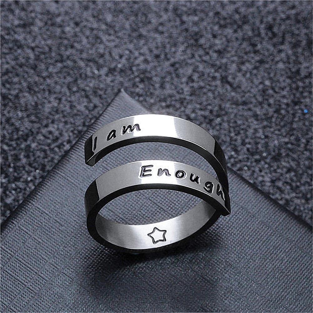 Кольцо с надписью I Am Enough, регулируемое, двухслойное, серебряное, вращающееся