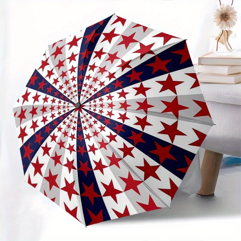 Starburst Pattern Automatic Folding Umbrella  8 Ribs, Durable Iron Frame, Bright Color Pattern Compact Travel Umbrella, Suitable for Outdoor