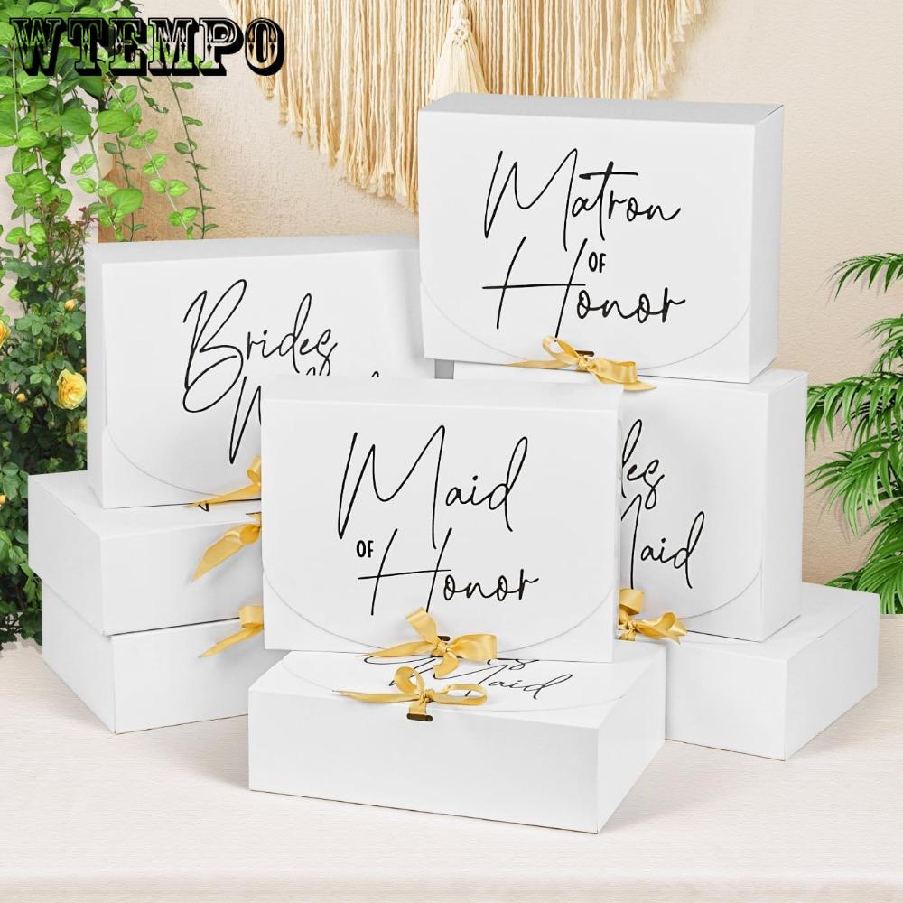 6 шт. Премиум-коробки с крышкой и лентой, коробки для предложений руки и сердца подружек невесты, подарочные коробки для свадебной вечеринки, идеально подходящие для подружки невесты, подружки невесты и свадьбы