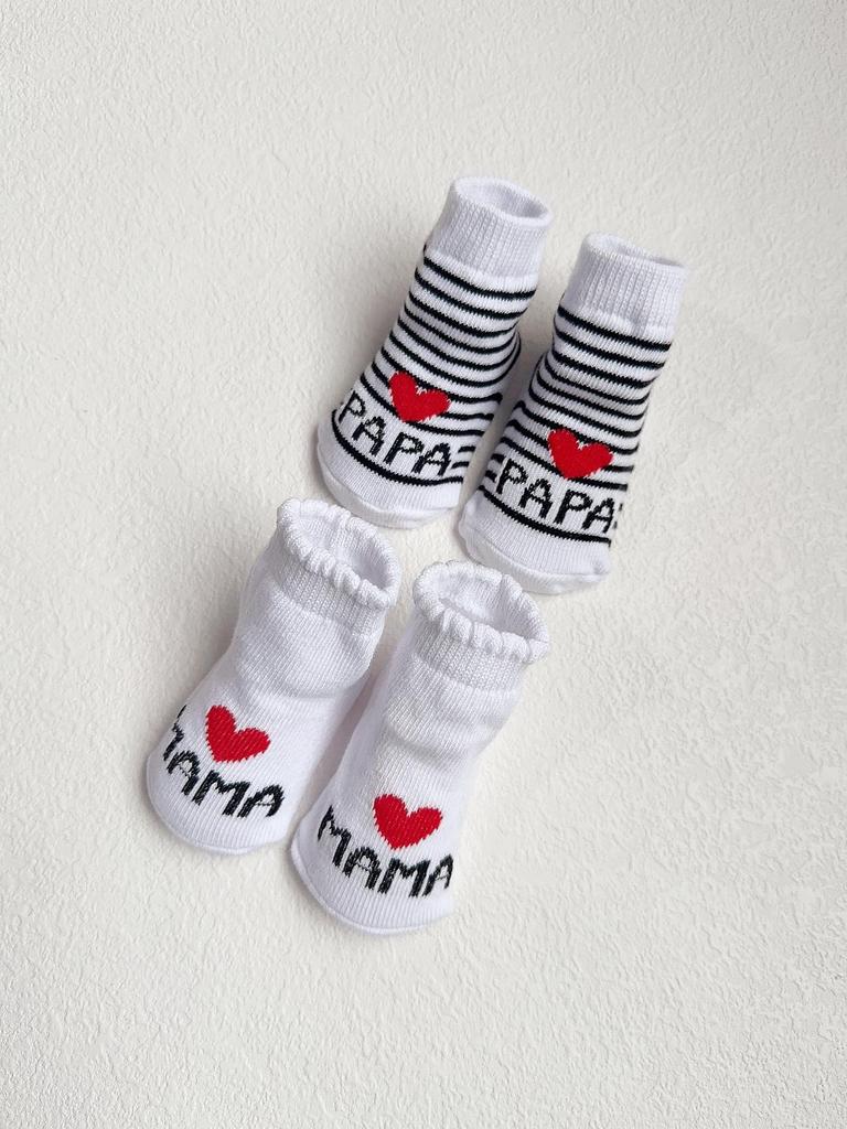2 Pairs Newborn Baby Girls Boys Socks,White Cute Love Mama & Papa Soft Cotton Baby Socks Are Suitable for Newborns Daily Outfit