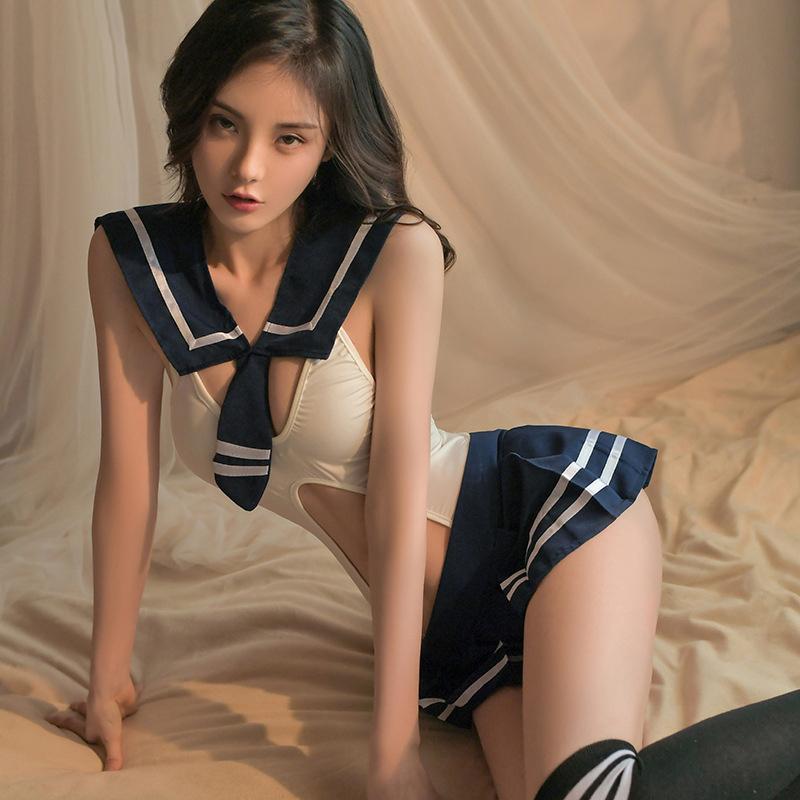Female Sexy Lingerie with Hollowed Out Navel Student Dress Up Role-Playing Uniform Seductive and Fun Set
