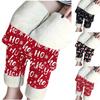 Womens Christmas Print Thickened Lambswool High Waist Stretch Thickened Cashmere Warm Pants