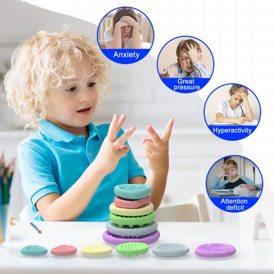 6/12Pcs Silicone Sensory Stone Toy Anxiety Stress Relief Portable Travel Calming Fidget Stone Textured Worry Stone Toy Kids Teens Adults Gift