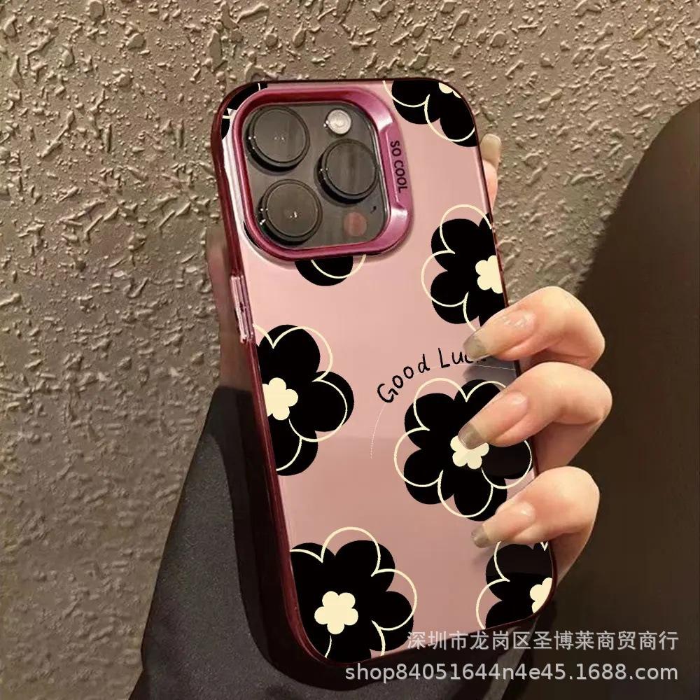 Черный цветок для Apple 15 цветной серебряный iPhone14Pro креативный 11promax матовый 16 защитный чехол 17