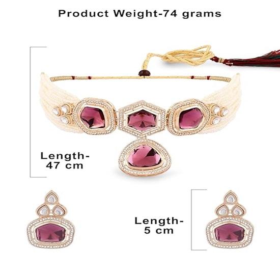 Фиолетовый многорядный кундан камни бусины колье серьги кольцо комплект для женщин