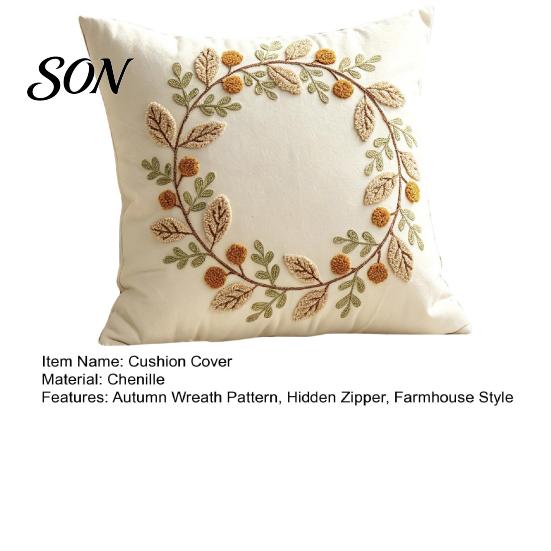 Hidden Zipper Cushion Covers Autumn Wreath Cover, Thanksgiving Throw Pillow Leaf Embroidery Soft Cases Case for Sofa Couch Farmhouse Home Decor,