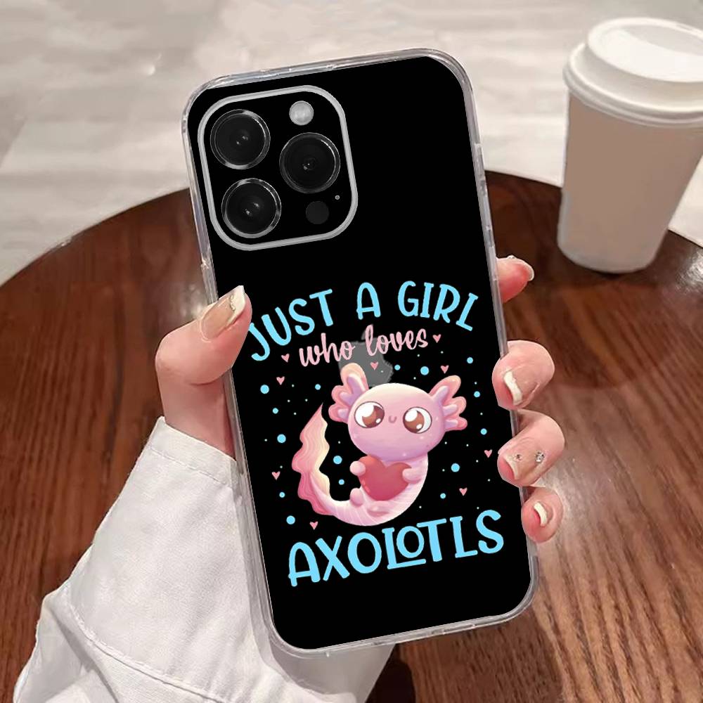 Милый чехол для телефона с аксолотлем для iPhone 16,15,14,13,12,11 Plus,Pro,Max,XR,XS,Plus,E,SE4,Mini Прозрачная крышка
