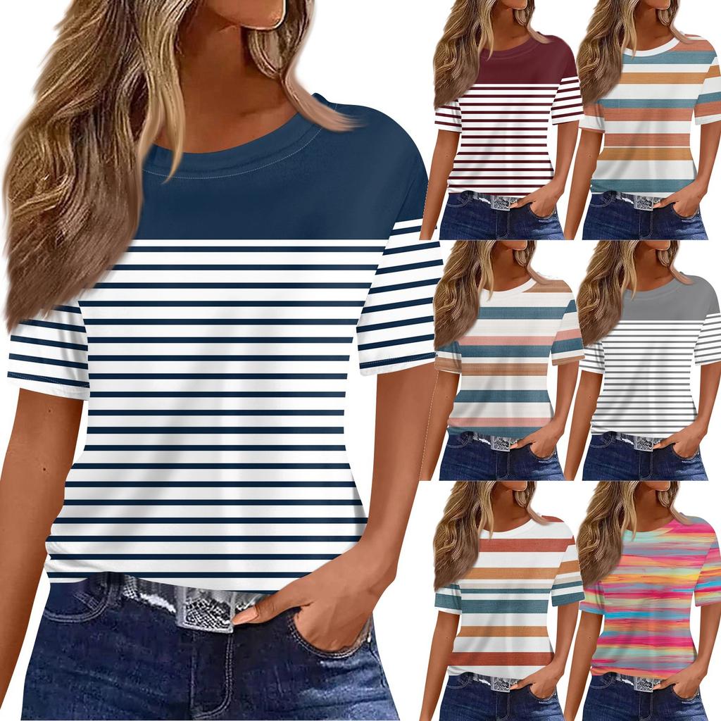Women's Fashionable Casual Short Sleeve Print Round Neck Pullover Top
