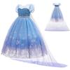 Princess Dress Girls Party Cosplay Blue Sequin Costume Dress Girls Cloak Mesh Dresses Christmas Party Cosplay Costume Dresses