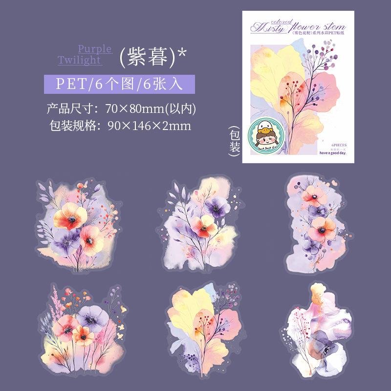 6pcs/1lot Kawaii Stationery Stickers Misty colored flower stem Diary Decorative Mobile Stickers Scrapbooking DIY Craft Stickers