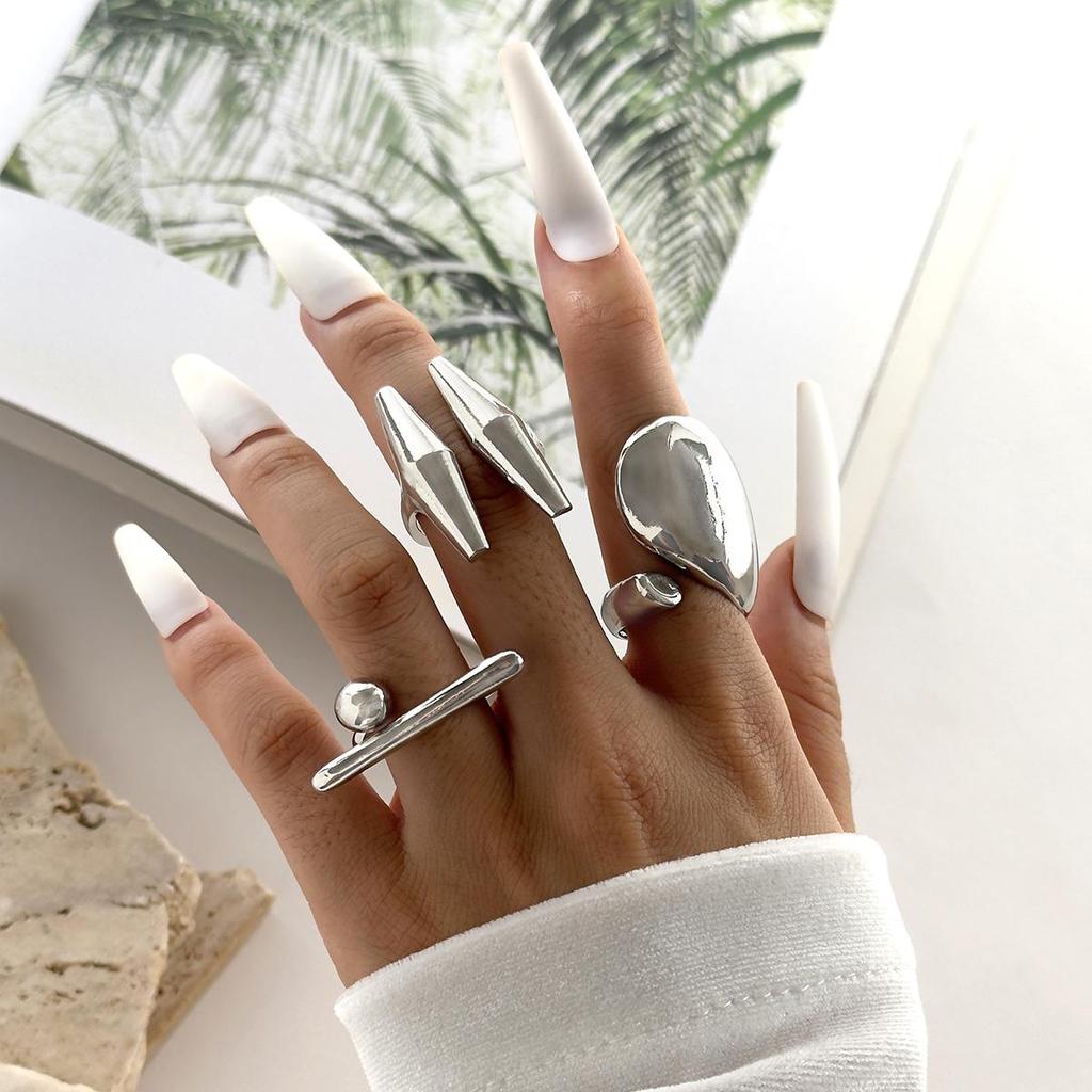 3 шт. Европейский стиль Простые нерегулярные геометрические кольца из цинкового сплава комплект ювелирных изделий для женщин и девочек вечерние американский сюрреалистический стиль