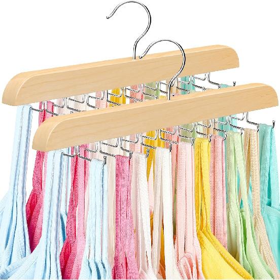 Tank Top Hanger with Premium Wood, 24 Large Capacity, Space Saving,360 Degree Rotating, Foldable Metal Hooks, Tank Tops