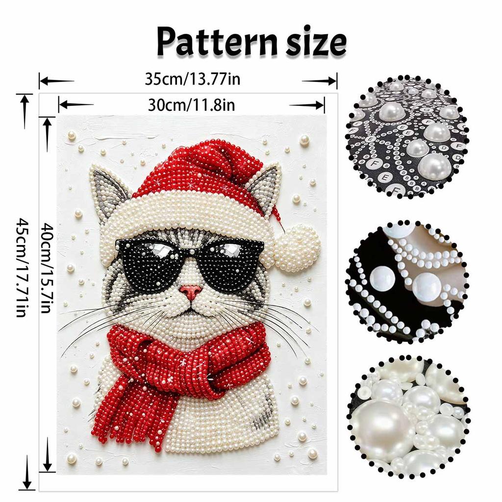 Christmas Pearl Painting Kit Handmade DIY Cool Cat In Sunglasses With Scarf Home Decoration Painting